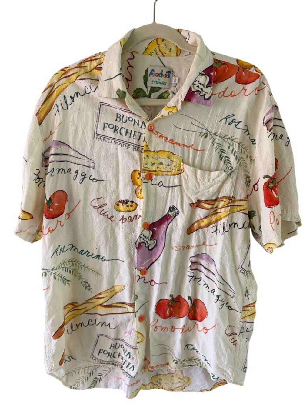 Jams World Mens "Focaccia" Print Button-down Shirt Size Large Cream Casual Rare